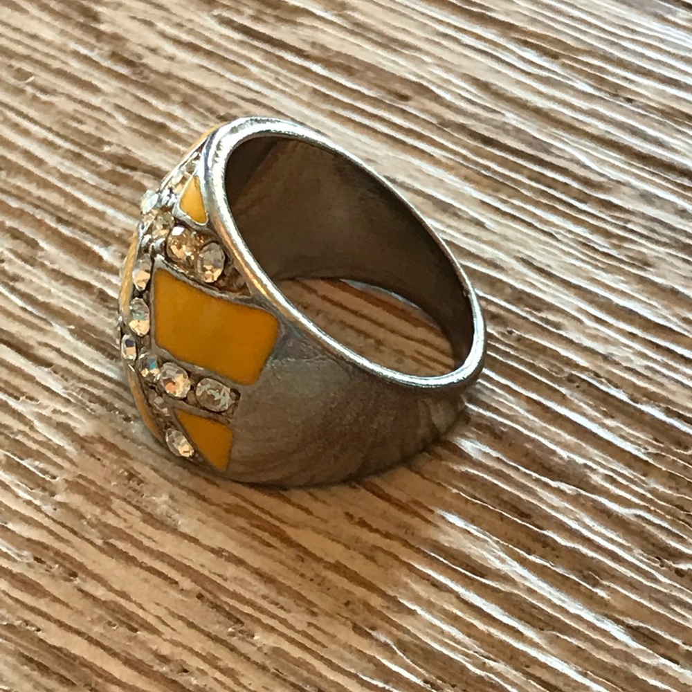 Enamel Rhinestone Statement Cocktail Ring In Bright Yellow - Picture 6 of 10